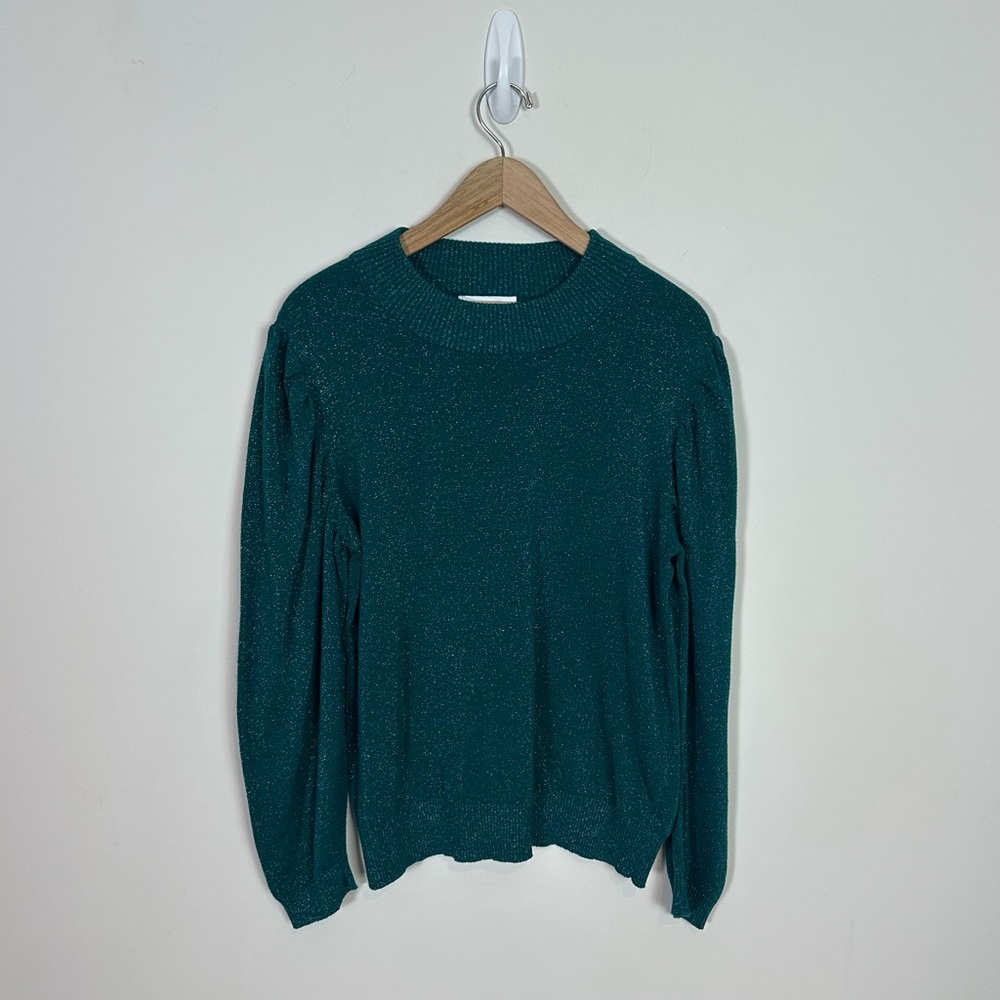 Liz Claiborne Women Sparkle Green Mock Neck Knit Sweater Size XXL Plus